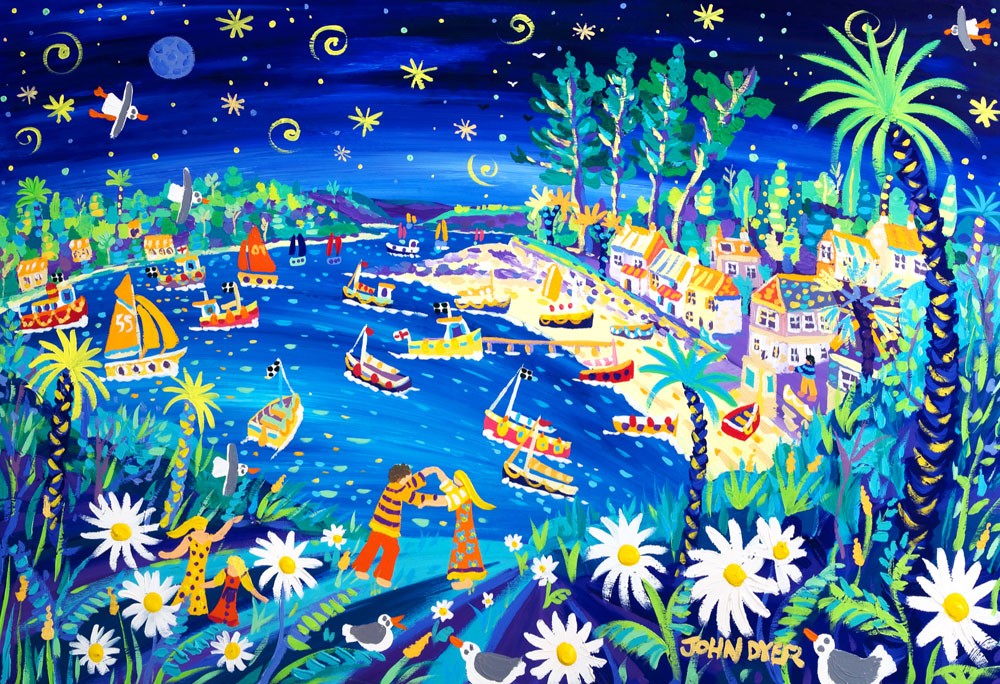 Signed Limited Edition Print by Cornish Artist John Dyer. 'Moon Dance, Helford Passage'. Cornwall Art Gallery Print