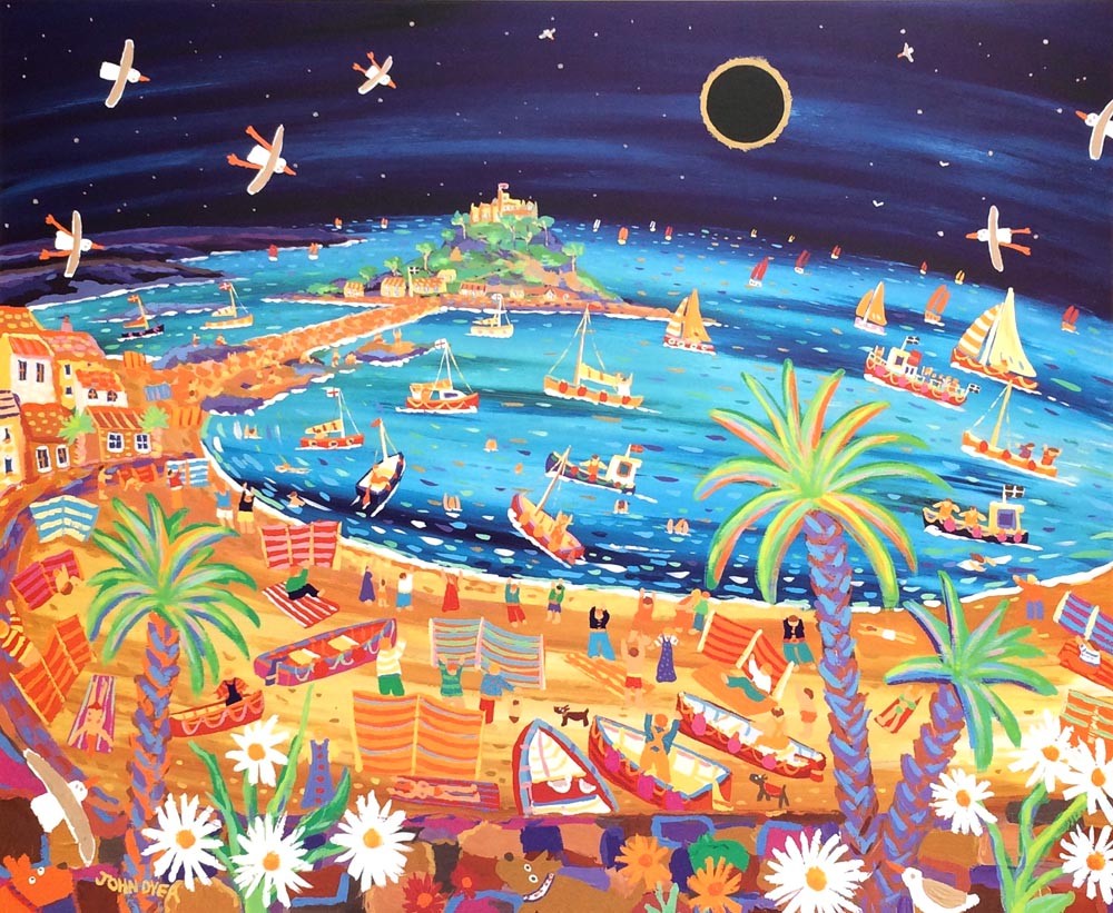 Excitement under the Stars, Solar Eclipse, Cornwall. Signed Print by John Dyer