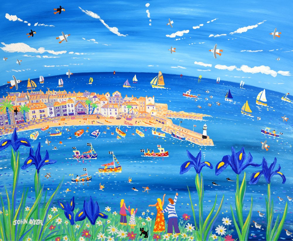 Signed Limited Edition Print by John Dyer. Iris Blue, St Ives.
