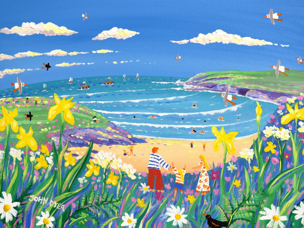 Signed Limited Edition Print by Cornish Artist John Dyer. Walking to the Beach, Polly Joke.