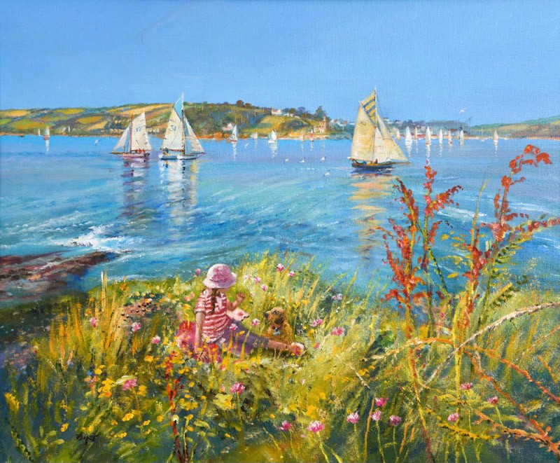 Original Oil Painting on Canvas. Time for a Treat. Pendennis Point. By British Artist Ted Dyer.