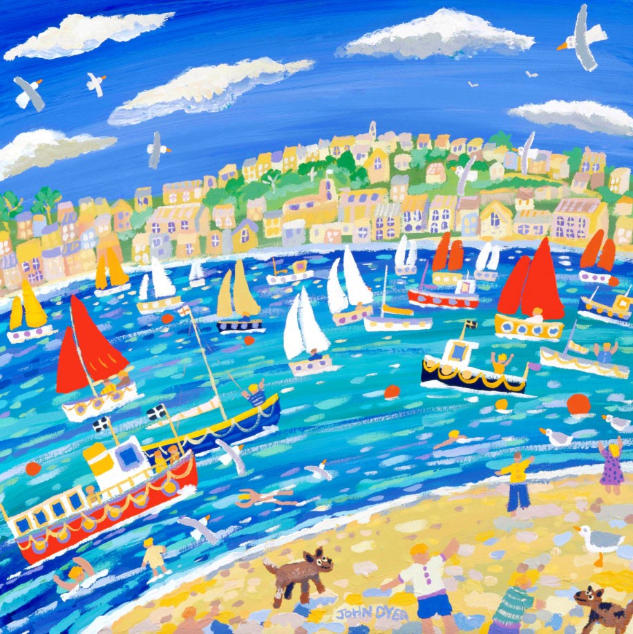 Signed Limited Edition Print by Cornish Artist John Dyer. 'Mad Dogs and Cornishmen, Falmouth, Flushing'. Cornwall Art Gallery Print