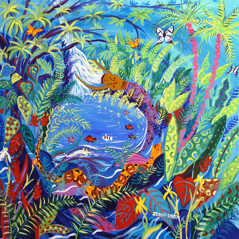 Original Painting by John Dyer. Yuxi Yuve Amazon Rainforest Water Spirit. Painting inspired by the Yawanawá Tribe.