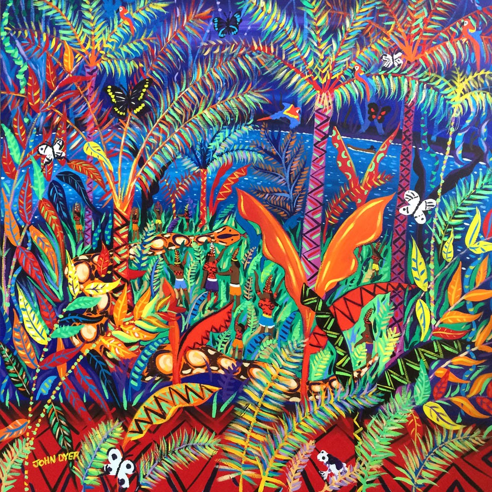 Painting inspired by the Yawanawá Tribe. Amazon Rainforest. Original Painting by John Dyer. Kênê - At one with Nature.