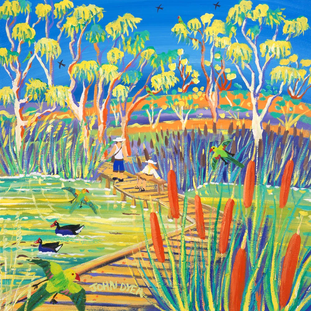 Limited Edition Australian Art Print by John Dyer. Wandering through the Wetlands. Banrock Station Wine Australia.