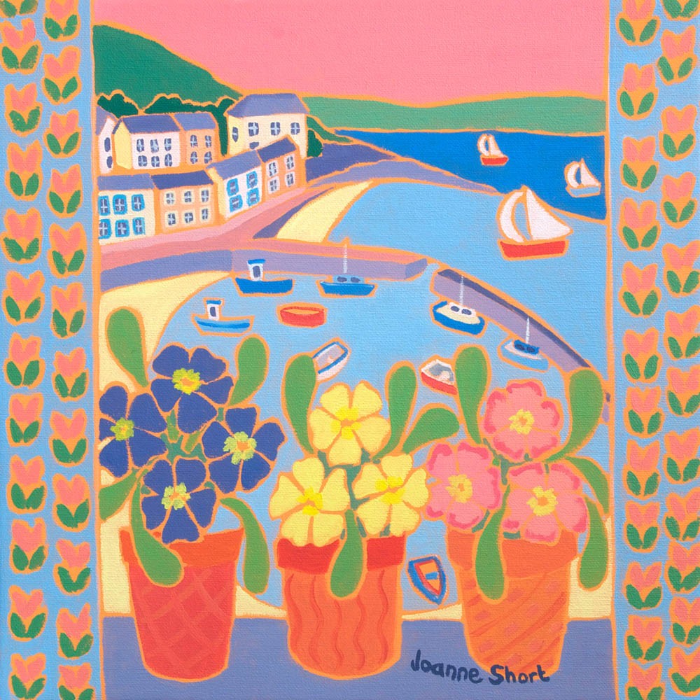 Original Oil Painting by Joanne Short. Primroses in the Window, Mousehole.