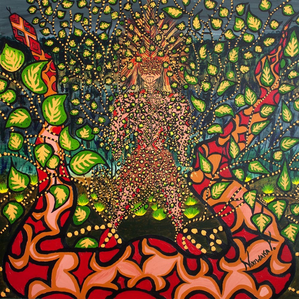 Nixiwaka Yawanawá Painting. Creation of Uni (Ayahuasca) Amazon Rainforest