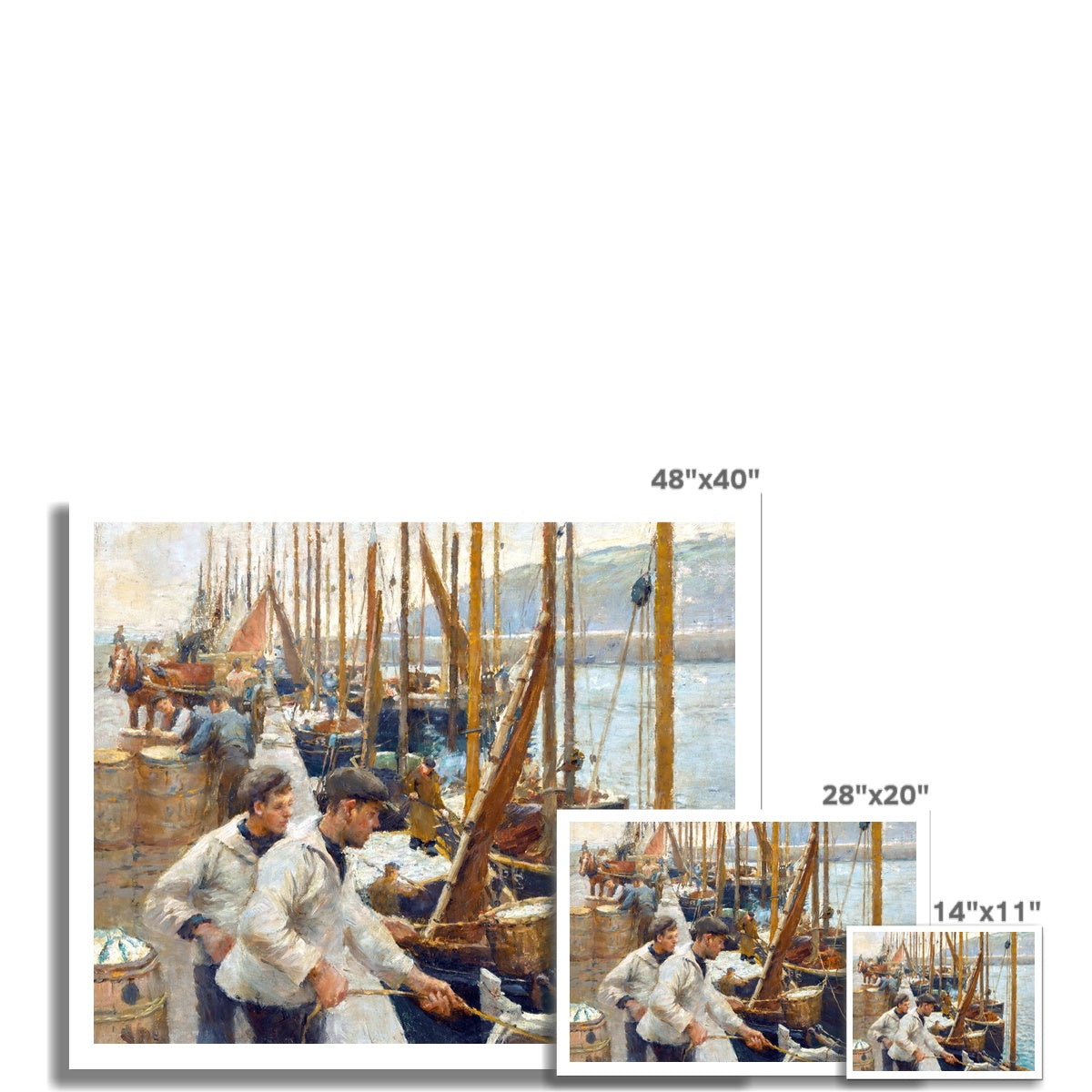 &#39;Fishing Boats, Newlyn&#39; by Harold Harvey. Open Edition Fine Art Print. Art Gallery Historic Art
