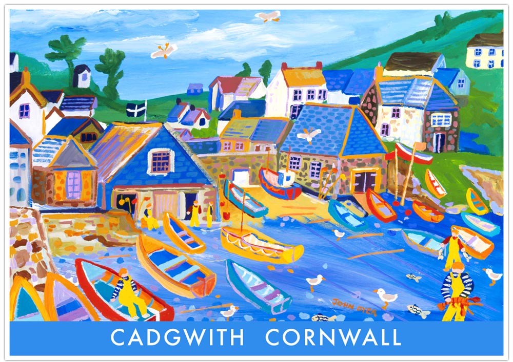 Vintage Style Seaside Travel Poster by John Dyer. Cadgwith Cornwall