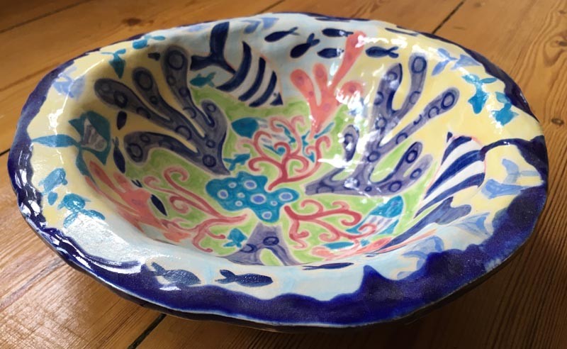 Seaweed and Cornish Fish ceramic bowl from artist Joanne Short