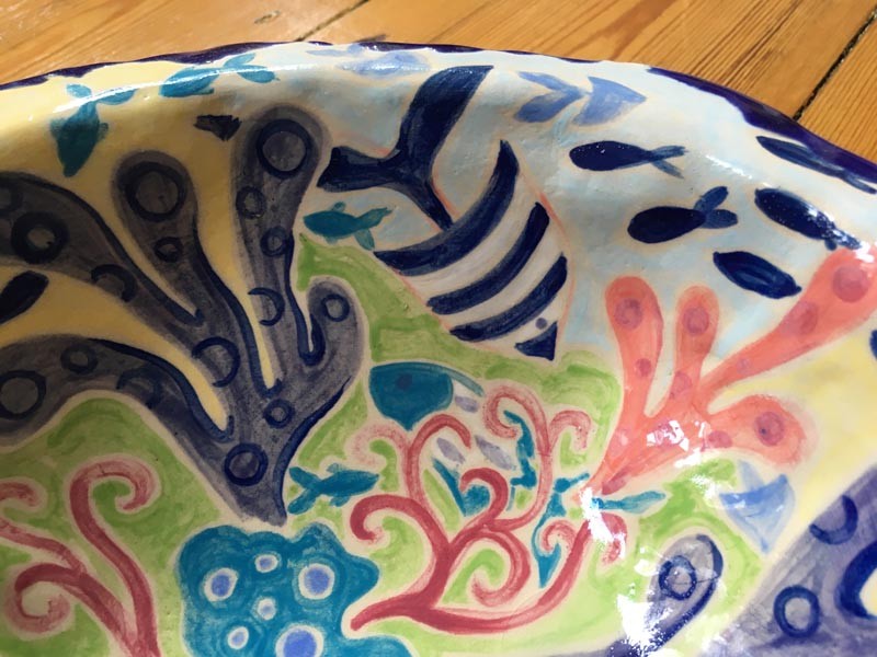 Seaweed and Cornish Fish ceramic bowl from artist Joanne Short