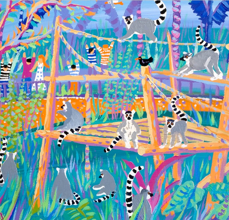 Original Painting. Huggable Loveable Lemurs. Newquay Zoo. Darwin 200 Official Painting by artist in residence John Dyer.
