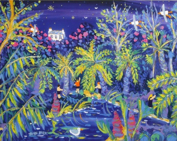 Jungle garden at Heligan at night. Art print by John Dyer