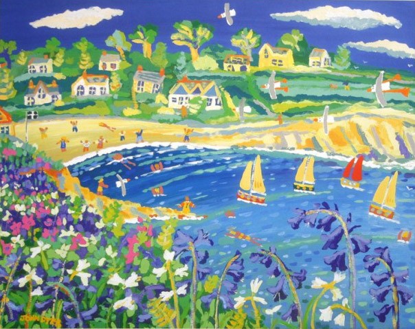 Limited Edition Print by Cornish Artist John Dyer. Bluebells and Campion, Swanpool, Falmouth, Cornwall.