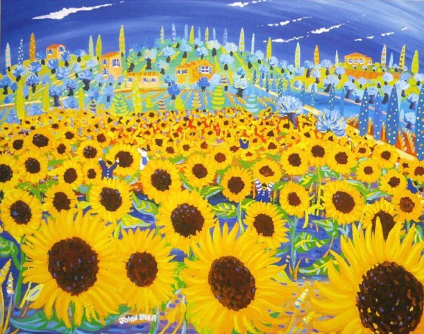 Art print of a sunflower field in Italy by John Dyer