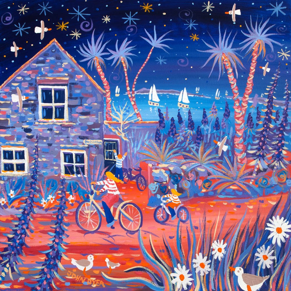 Limited Edition Print by Cornish Artist John Dyer. Magical Evening, Beach Cottage, Tresco. Cornwall Art Gallery Print
