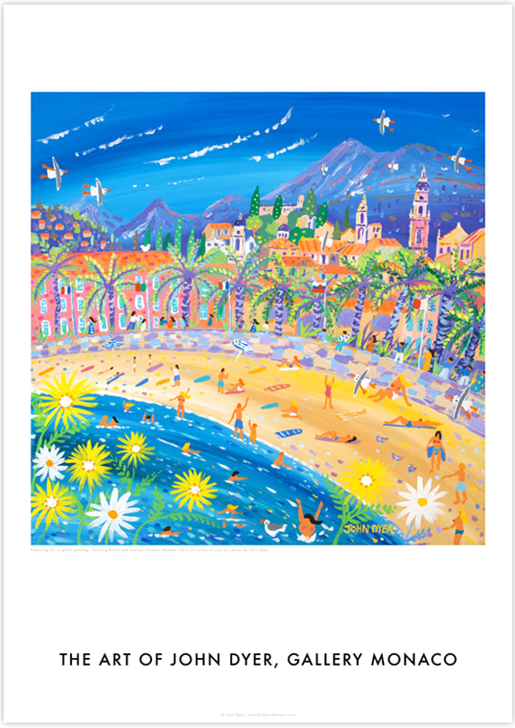 John Dyer Art Poster Print. Gallery Monaco Range. Bathing Babes and Summer Flowers, Menton, France