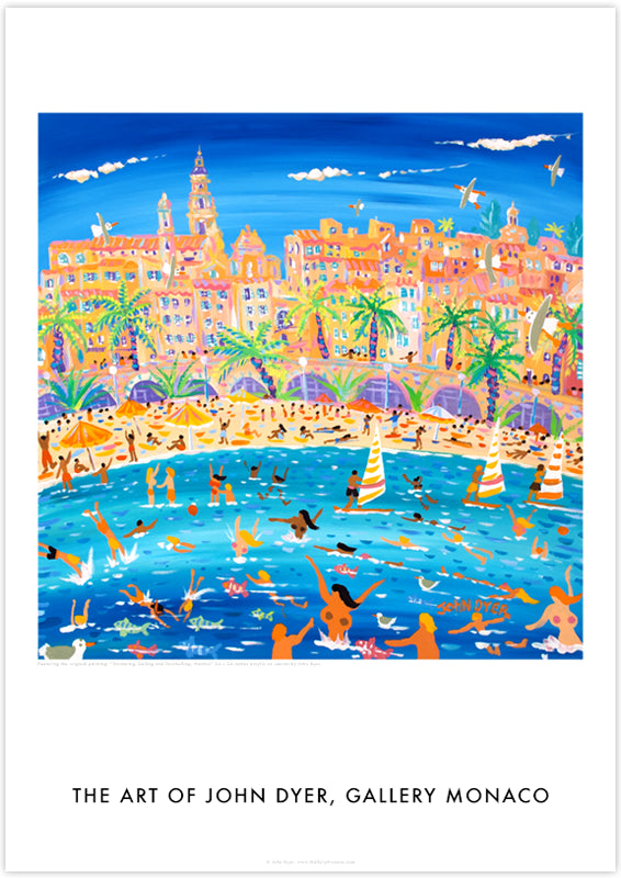 John Dyer French Wall Art Poster Print. Swimming, Sailing and Snorkelling, Menton, France