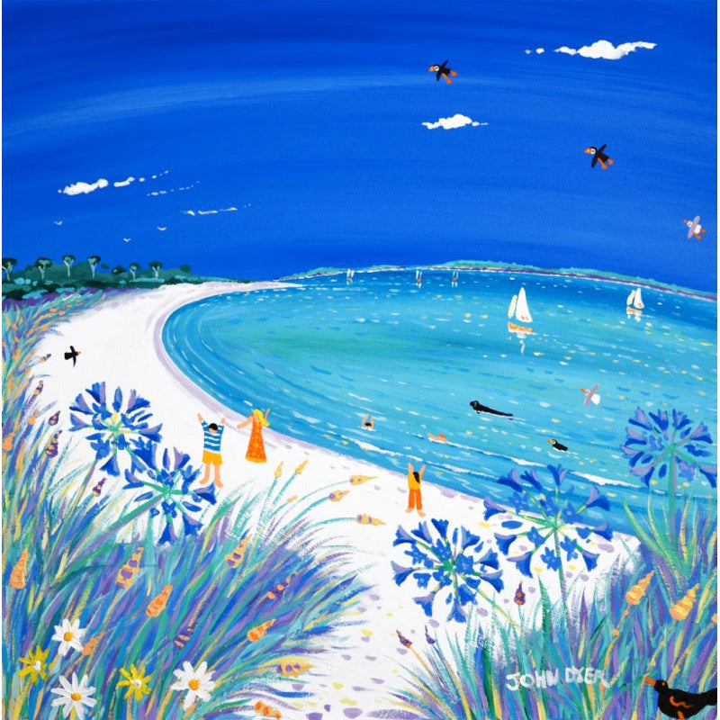 Limited Edition Print by Cornish Artist John Dyer. White Sand and Sunshine, Pentle Bay, Tresco. Cornwall Art Gallery Print.