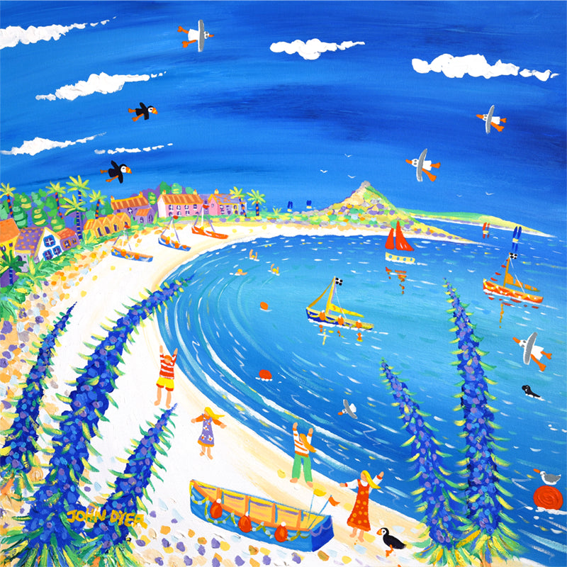 Limited Edition Print by Cornish Artist John Dyer. 'Holiday Fun, Old Grimsby, Tresco'. Cornwall Art Gallery Print