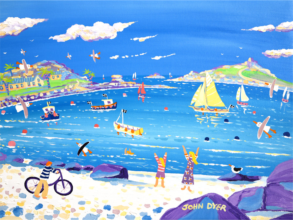 Signed Limited Edition Print by Cornish Artist John Dyer. &#39;Fun on the Beach, Old Grimsby, Tresco&#39;. Tresco Gallery print