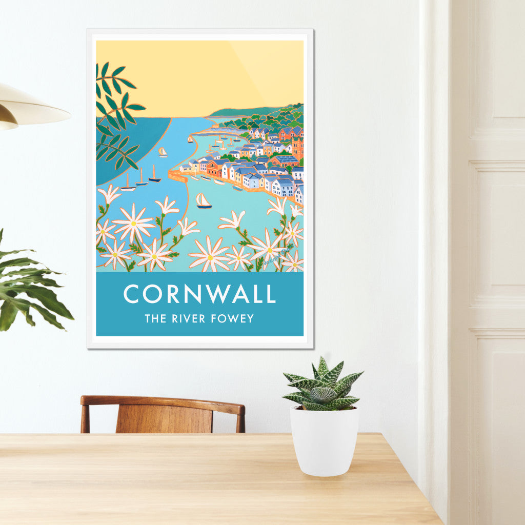 River Fowey Art Prints of Cornwall by Cornish Artist Joanne Short. Vintage Style Poster Print Art for Homes. Cornwall Art Gallery