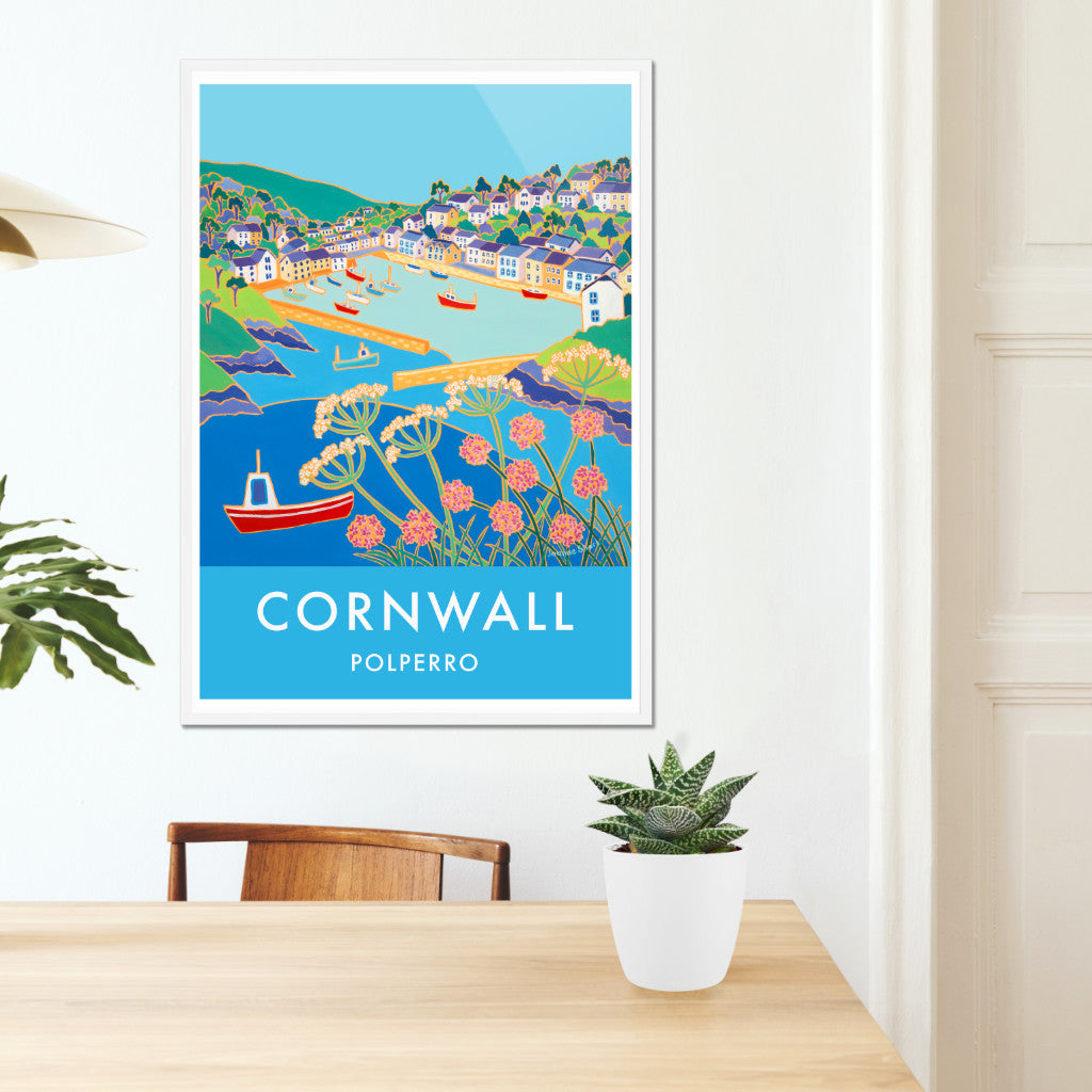 Polperro Art Prints of Cornwall by Cornish Artist Joanne Short. Vintage Style Poster Print Art for Homes. Cornwall Art Gallery