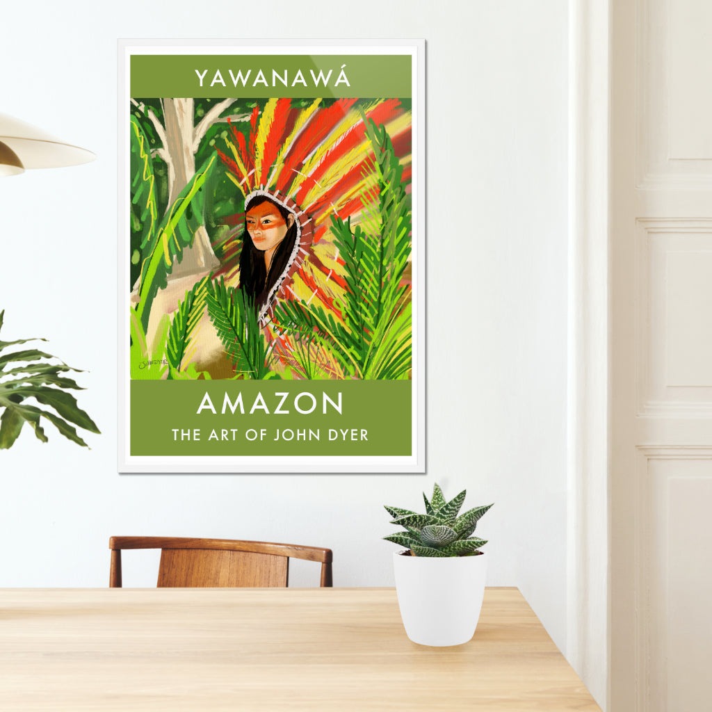 Vintage Style Jungle Wall Art Poster Print by John Dyer. Amazon Rainforest Yawanawá Girl