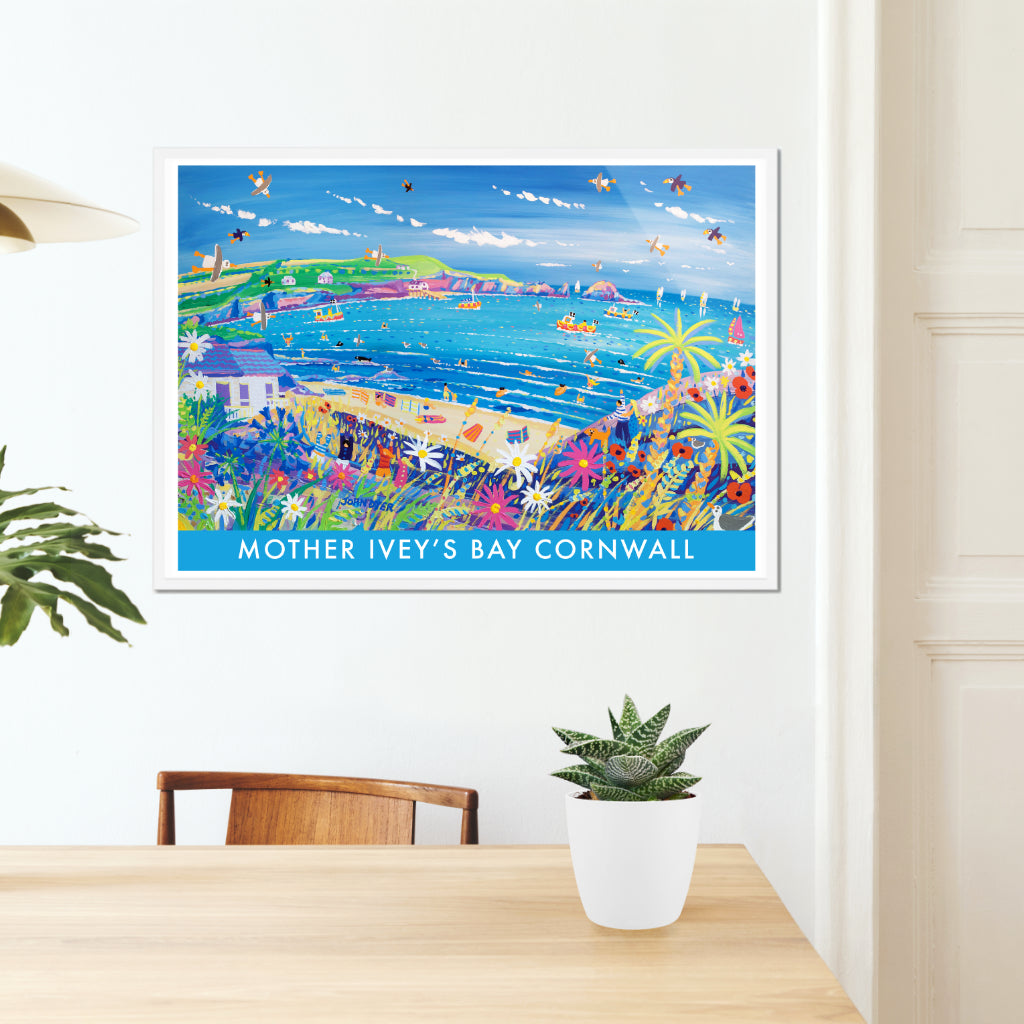 Vintage Style Seaside Travel Poster by John Dyer. Mother Ivey&#39;s Bay Cornwall