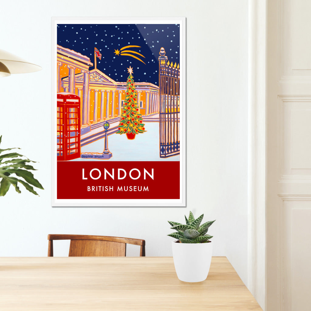 Vintage Style Travel Art Poster Print by Joanne Short of The British Museum, London. Christmas.