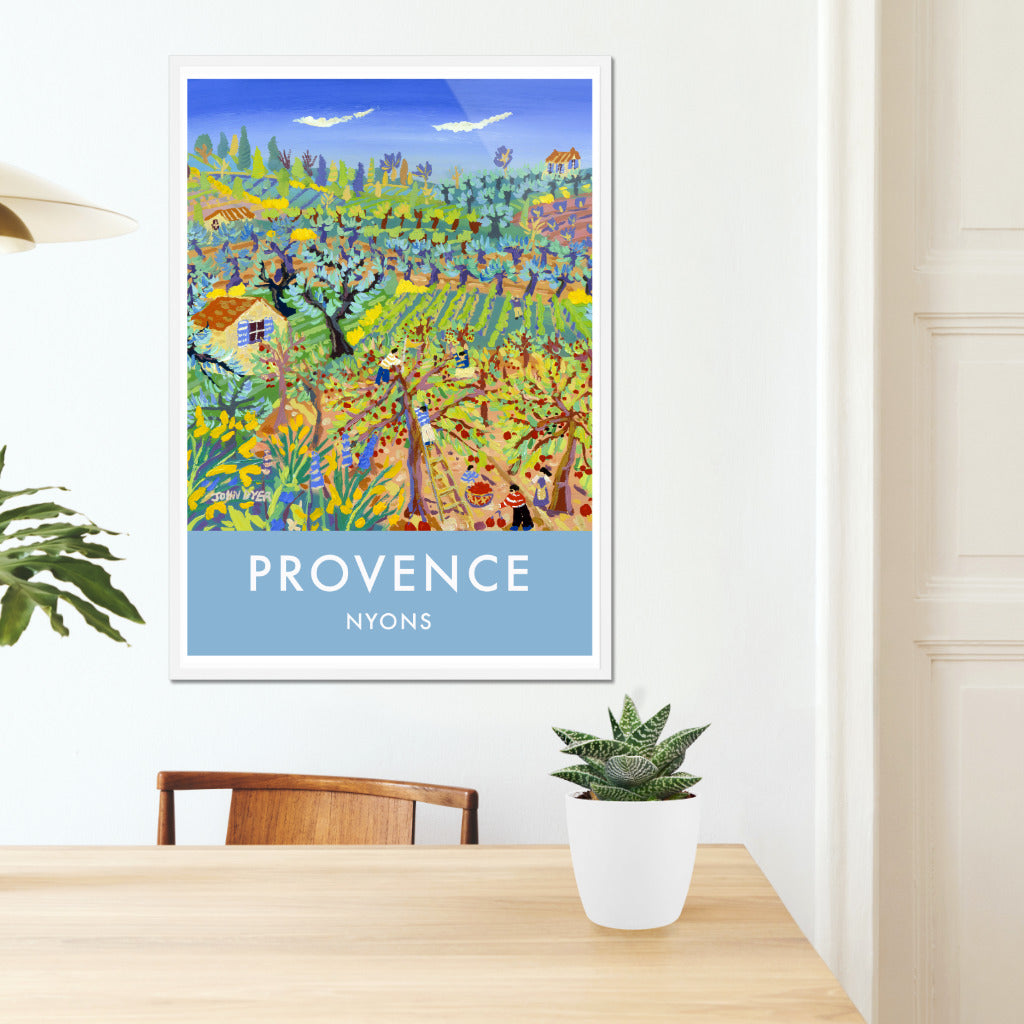 Cherry Pickers, Nyons, Provence, France. Vintage Style Travel Poster by John Dyer. French Art Gallery