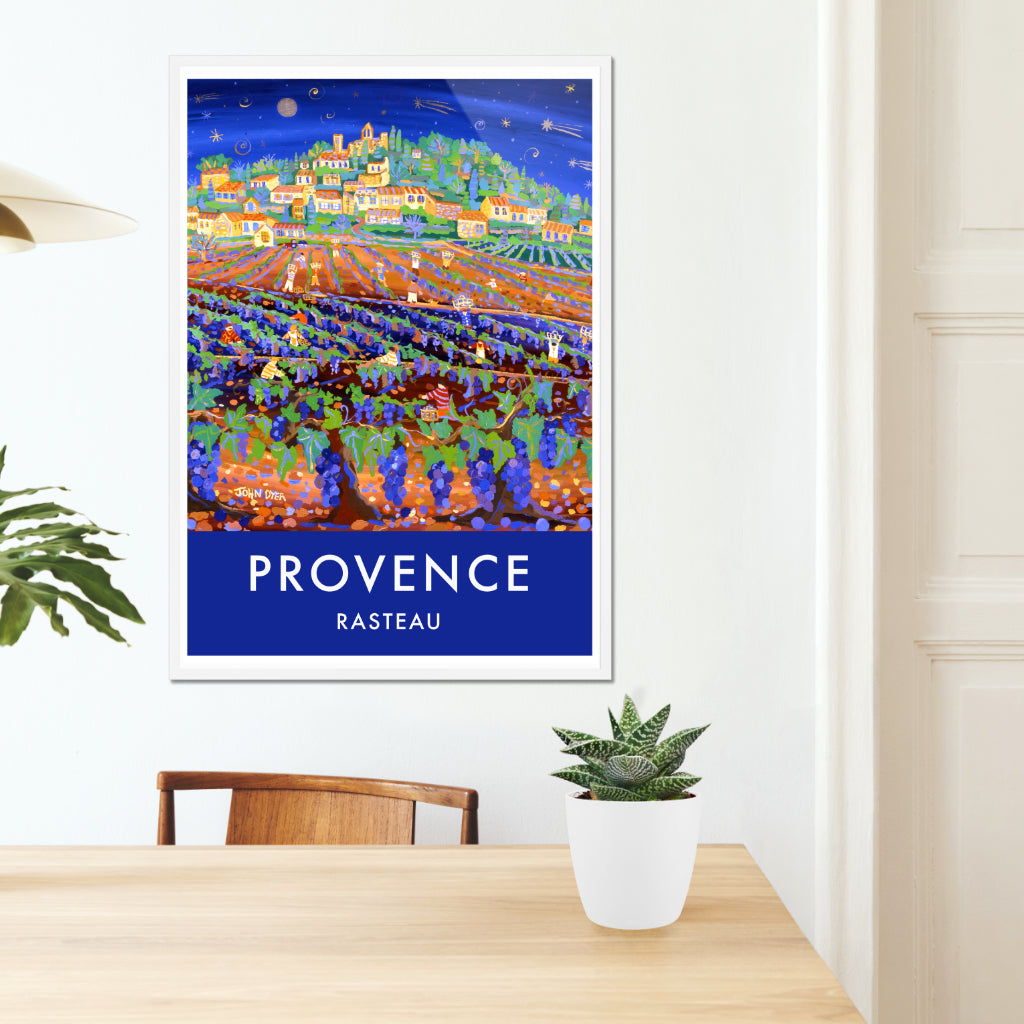 French Wall Art Poster Print of the Rasteau Grape Harvest in Provence by artist John Dyer. French Art Gallery