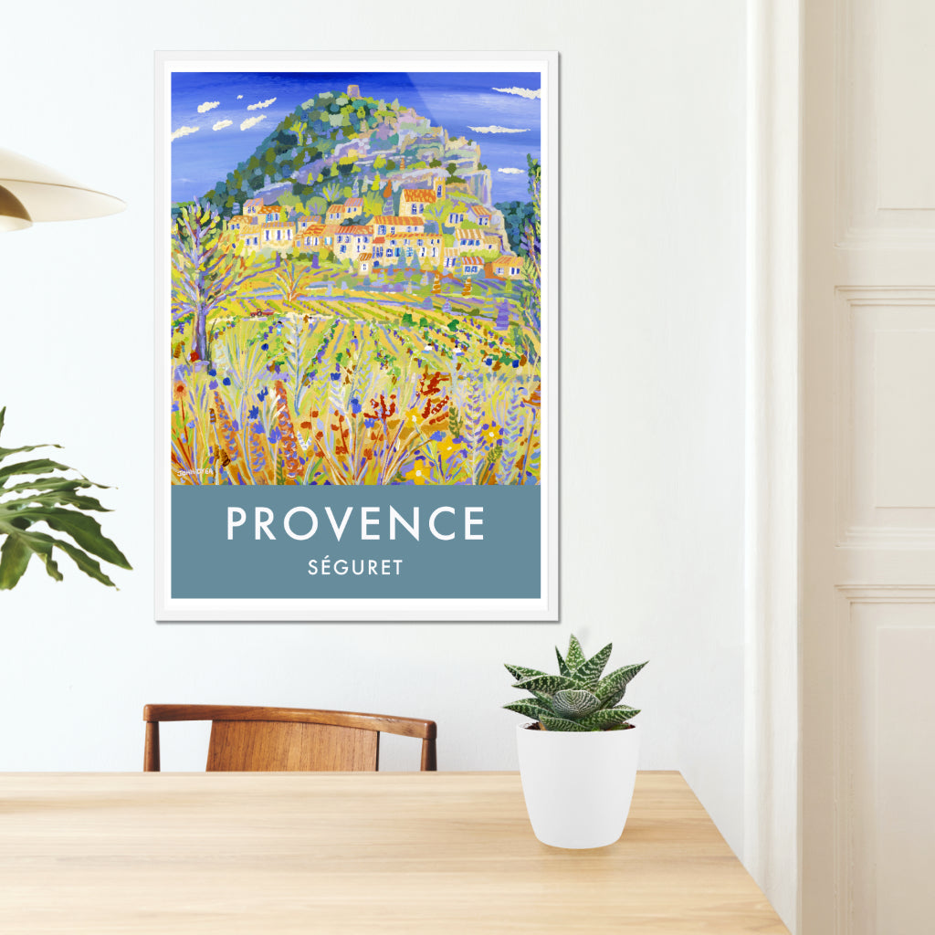 Seguret, Provence, France. Vintage Style Travel Wall Art Poster Print by John Dyer.