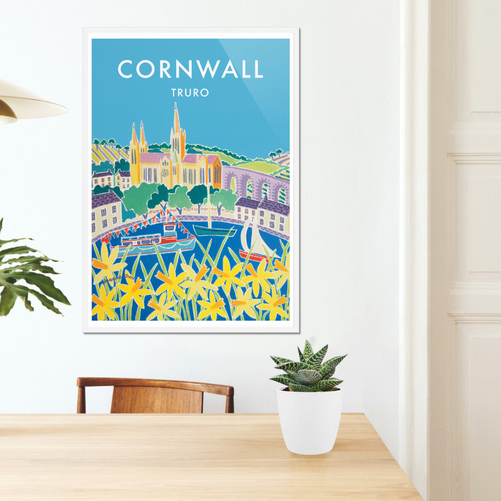 Truro City Art Print by Cornish Artist Joanne Short. Cornwall Art Gallery, Vintage Style Poster Prints of Cornwall.