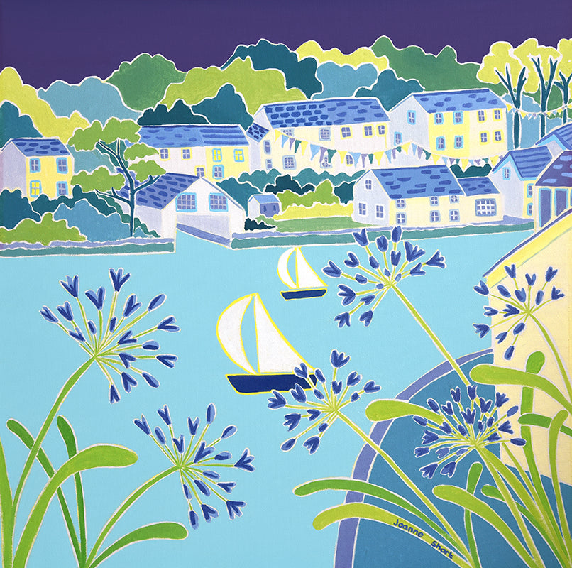 Original Painting by Joanne Short. Sailing past the Agapanthus, Helford.