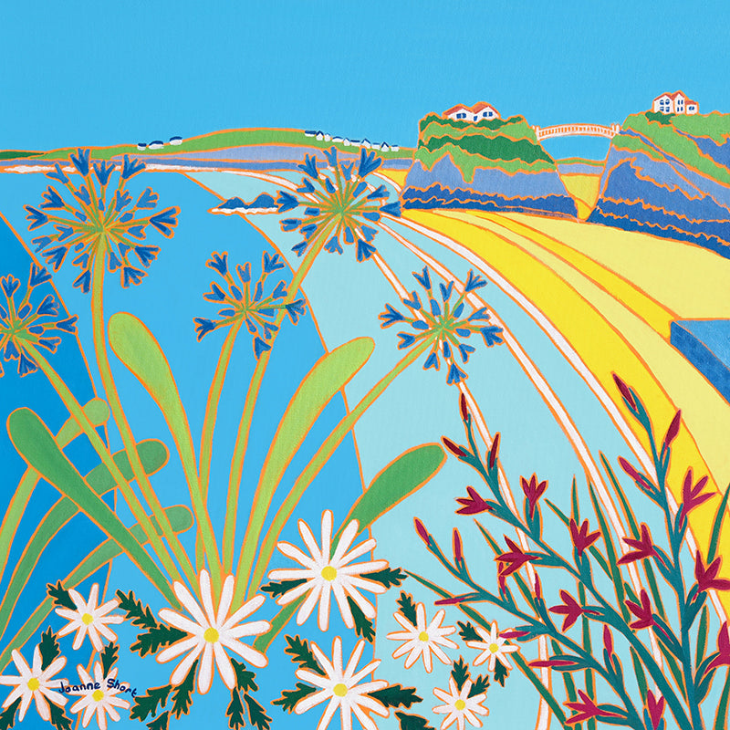 Original Painting by Joanne Short. Early Morning Sunshine, Newquay - Towan Beach, Cornwall