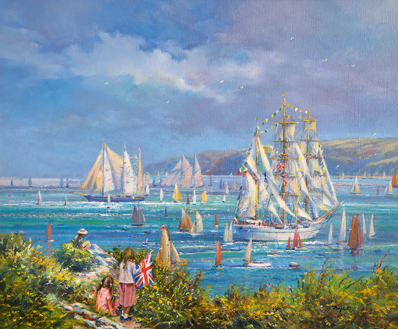 Original Painting by Ted Dyer. Watching the Tall Ships, Falmouth