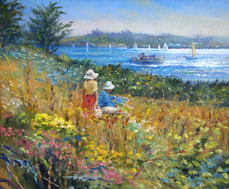 Original Painting by Ted Dyer. Painting and Picnicking. St Mawes