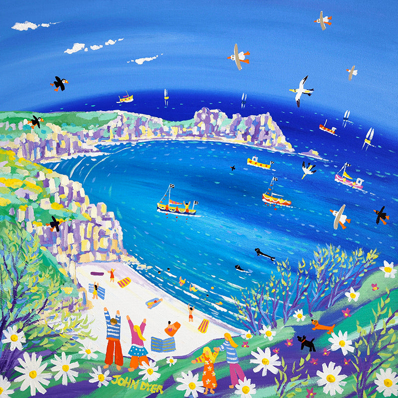 Limited Edition Print by Cornish Artist John Dyer. &#39;Sparkling Sea and White Sand, Porthcurno&#39;. Cornwall Art Gallery Print
