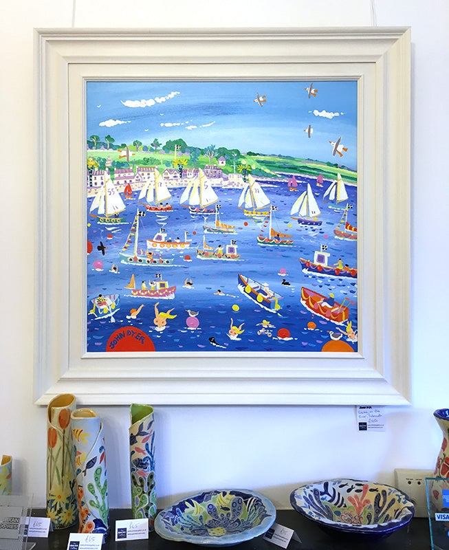 John Dyer Painting. Racing on the River, Falmouth, Cornwall. Gaff riggers - Tuesday night races in Falmouth, Flishing