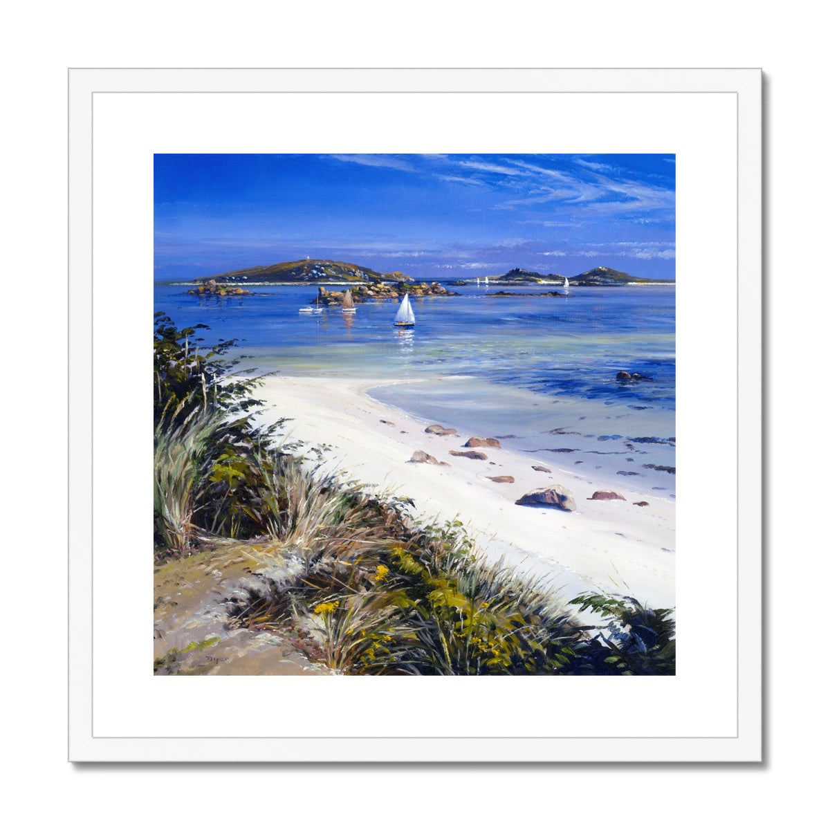 Ted Dyer Framed Open Edition Cornish Fine Art Print. 'Sailing around the Islands, Tresco'. Cornwall Art Gallery