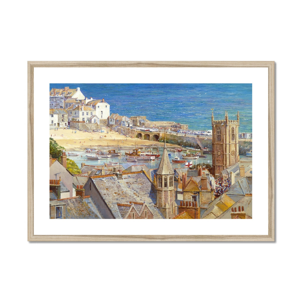 Ted Dyer Framed Open Edition Cornish Fine Art Print. &#39;The Royal Visit, St Ives&#39;. Cornwall Art Gallery