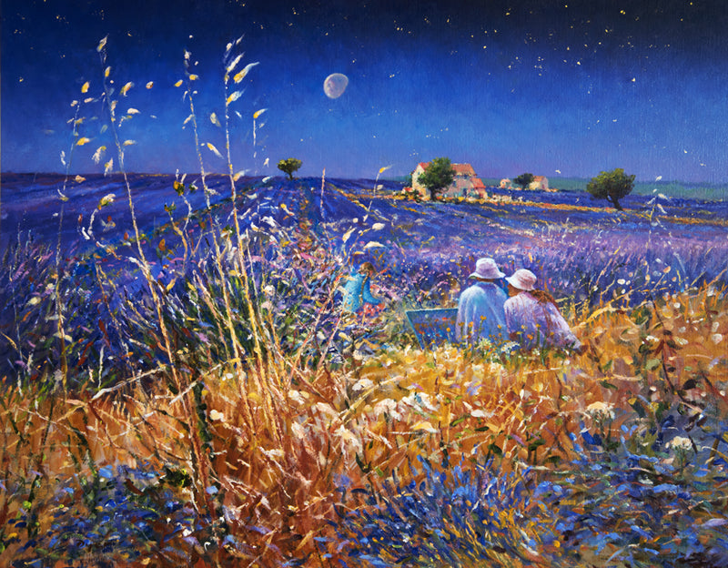 Original Painting by Ted Dyer. Lavender Fields under the Stars, Provence
