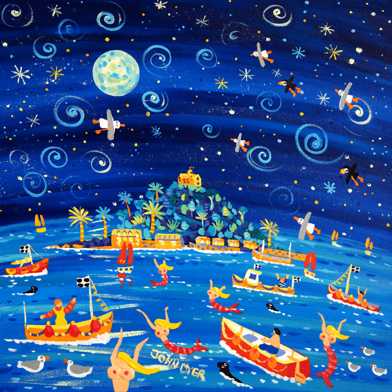 Limited Edition Print by Cornish Artist John Dyer. &#39;Midnight Mermaids at the Mount&#39;. Cornwall Art Gallery Print