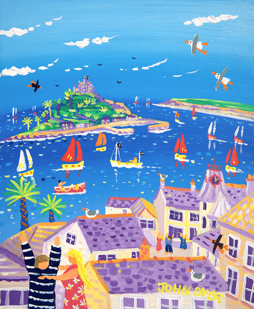 John Dyer Painting. Time for a Cuddle, Marazion, St Michael's Mount