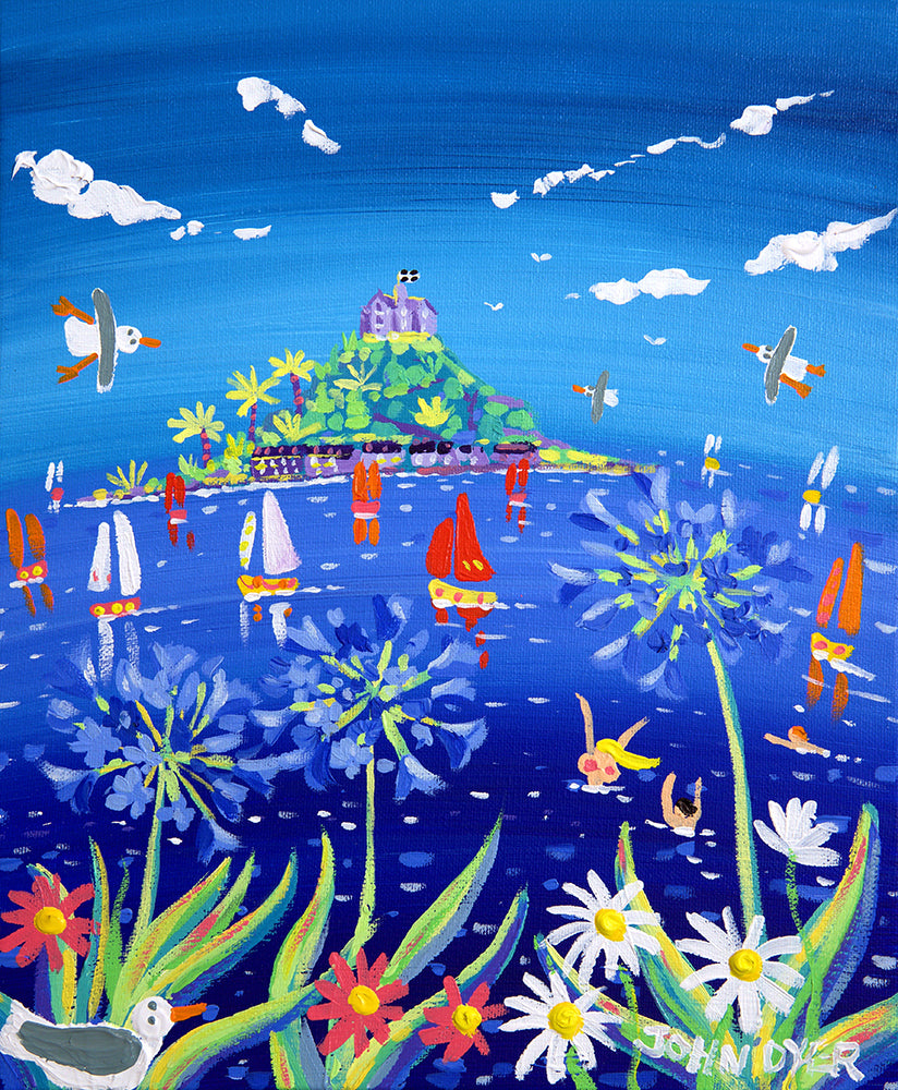John Dyer Painting. Agapanthus Swim, Mounts Bay