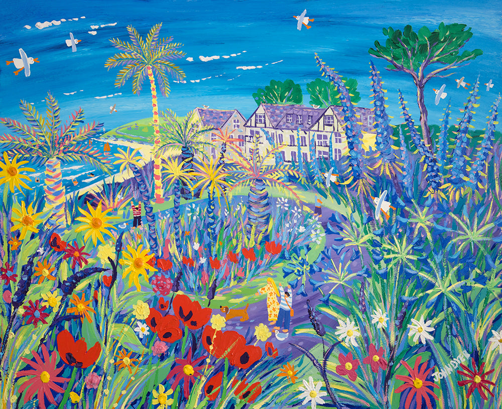 John Dyer Painting. A Wave of Summer Colour, Gyllyngvase Beach, Falmouth