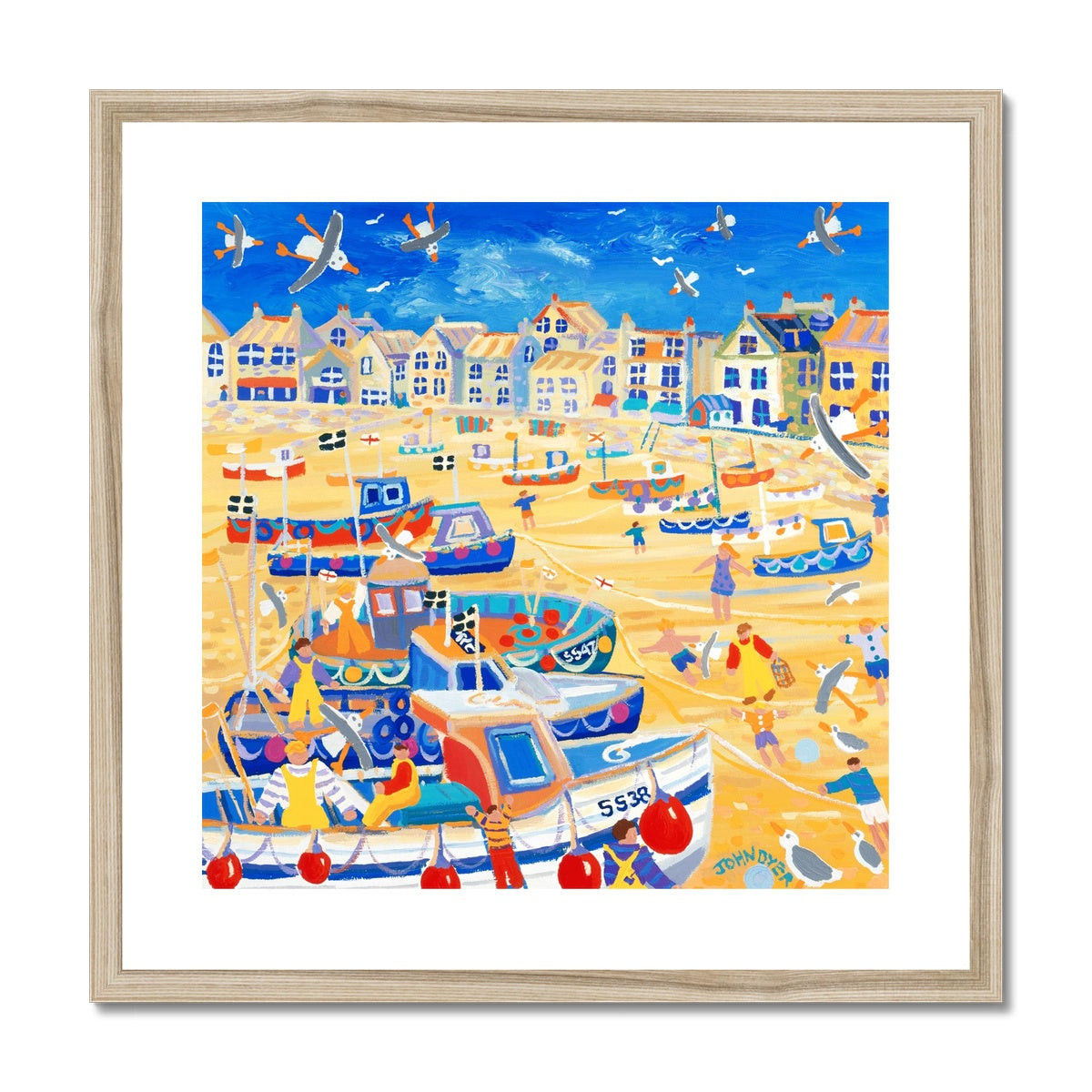 John Dyer Framed Open Edition Cornish Fine Art Print. &#39;Boats and Ropes, St Ives&#39;. Cornwall Art Gallery