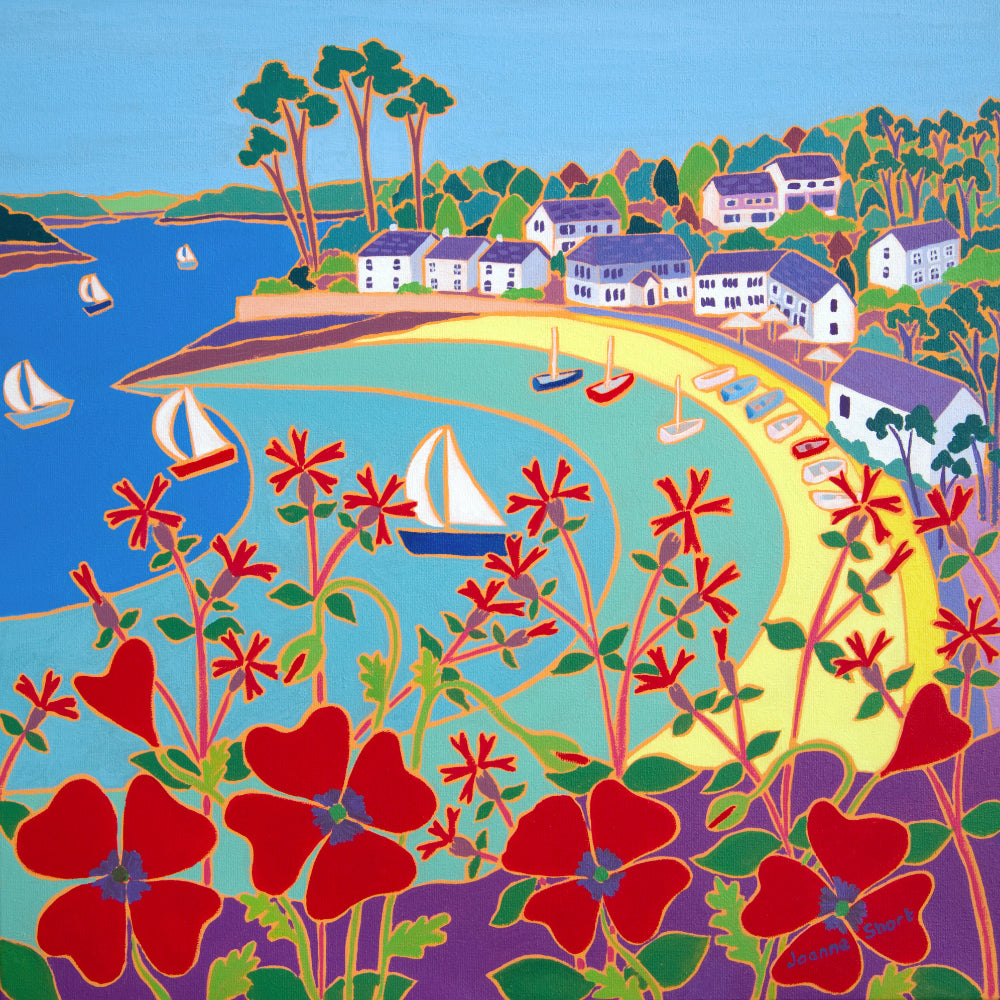 Original Painting by Joanne Short. Poppies and Pines, Helford passage
