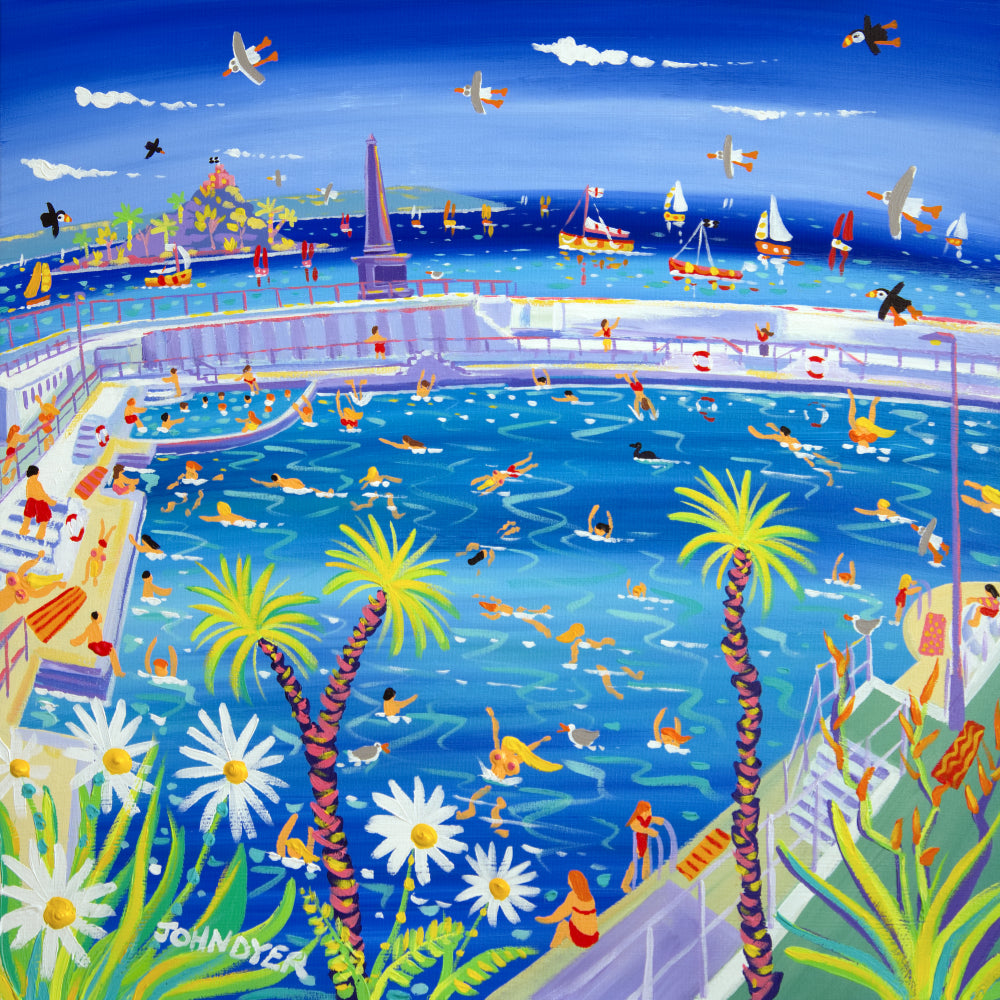 John Dyer Painting. Dipping and Diving in the Jubilee Pool, Penzance